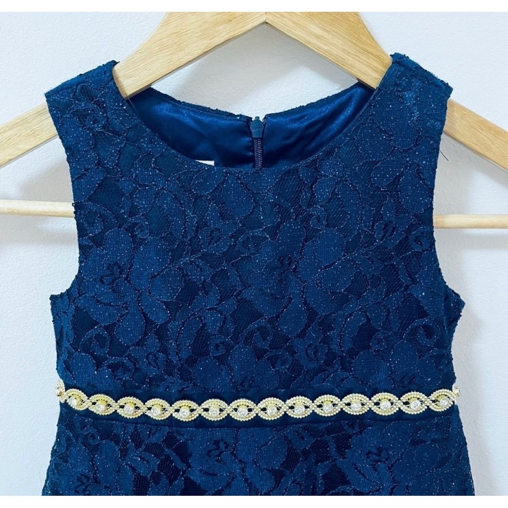 American Princess Girls Size 5 Navy Blue Lace Special Occasion Dress - Picture 6 of 11